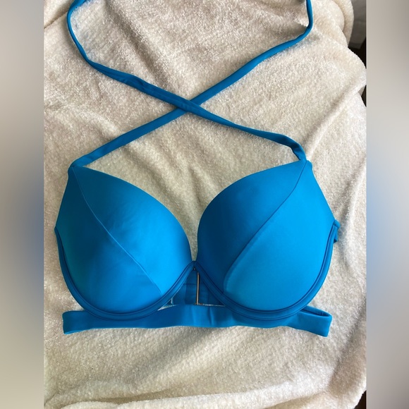 Victoria Secret NWOT Swim Bikini Top 36DD Hottie Halter Blue Push Up - Picture 2 of 10